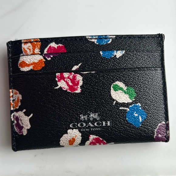 Coach black floral credit card holder silver embossed branding - Picture 1 of 8